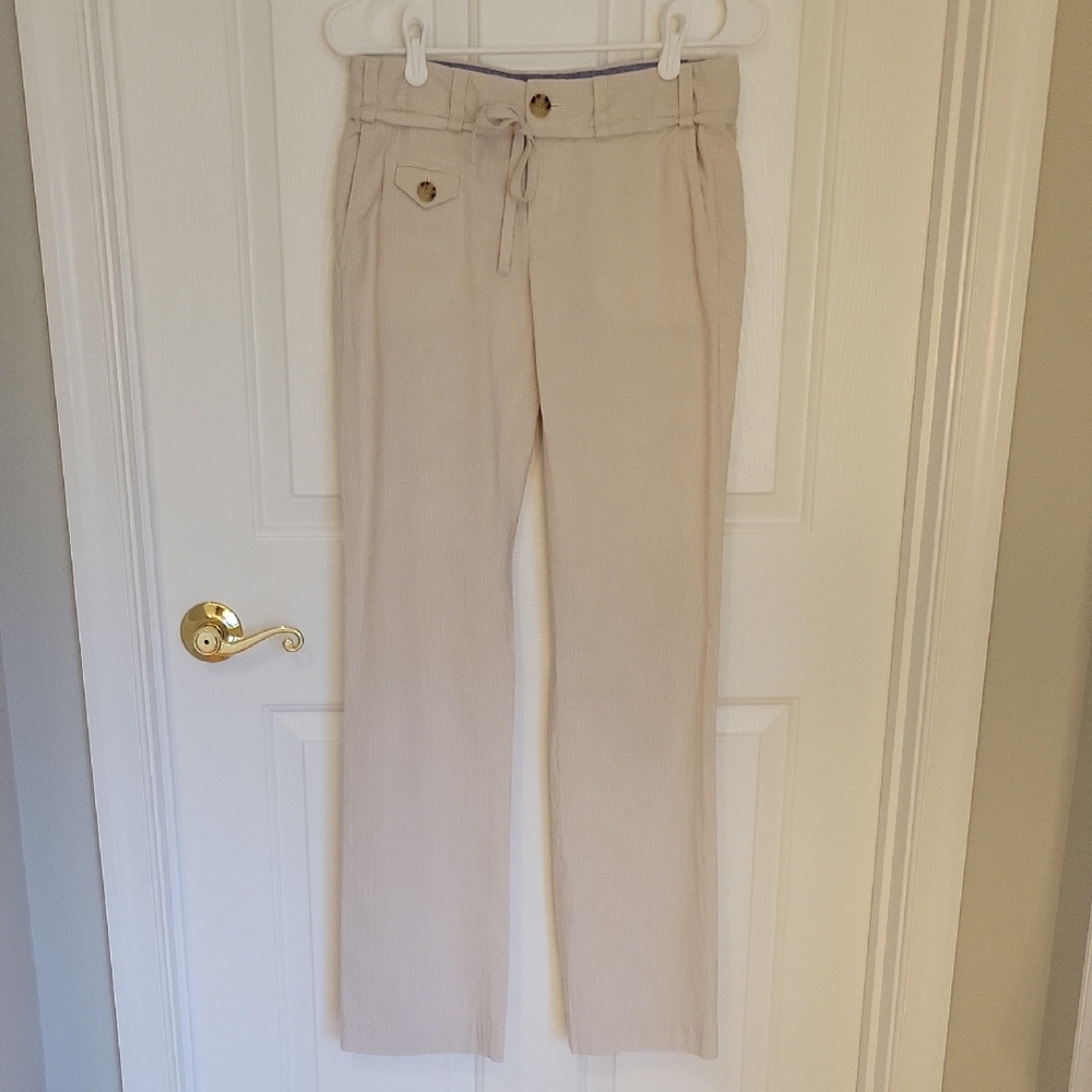 Banana Republic Tan Pinstripe Trousers Straight Leg Womens Size 2